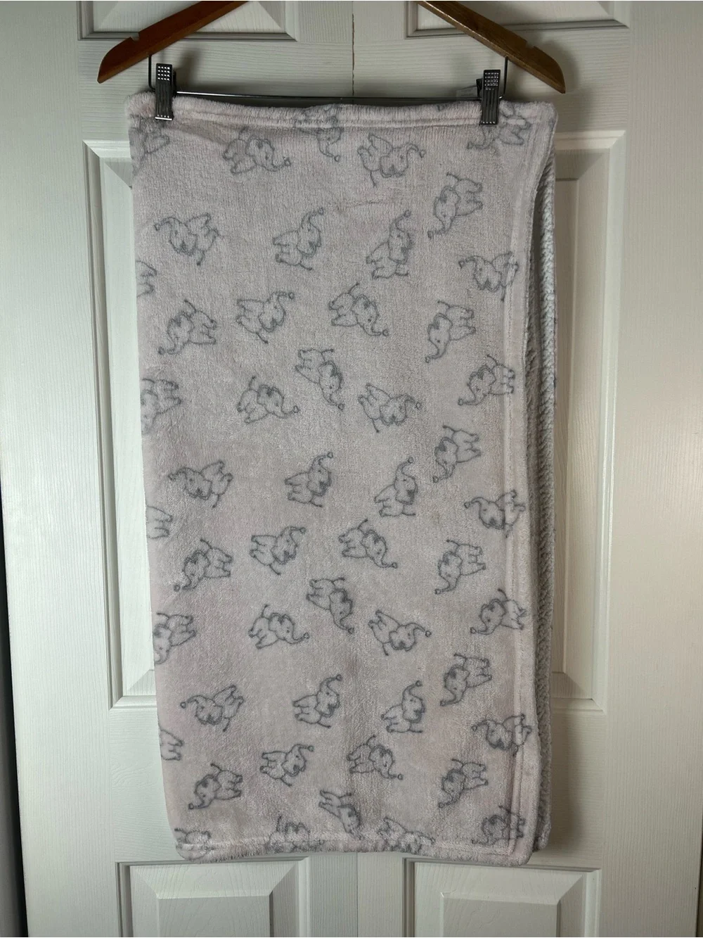 Baby Kiss Pink Gray Elephant Baby Blanket White Sherpa Security Lovey Hearts